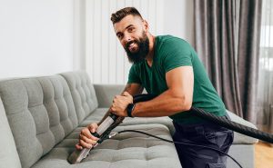 Professional upholstery cleaning Boca Raton service in action, showcasing a clean and refreshed sofa.